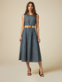 Denim-effect linen-blend long dress image number 1