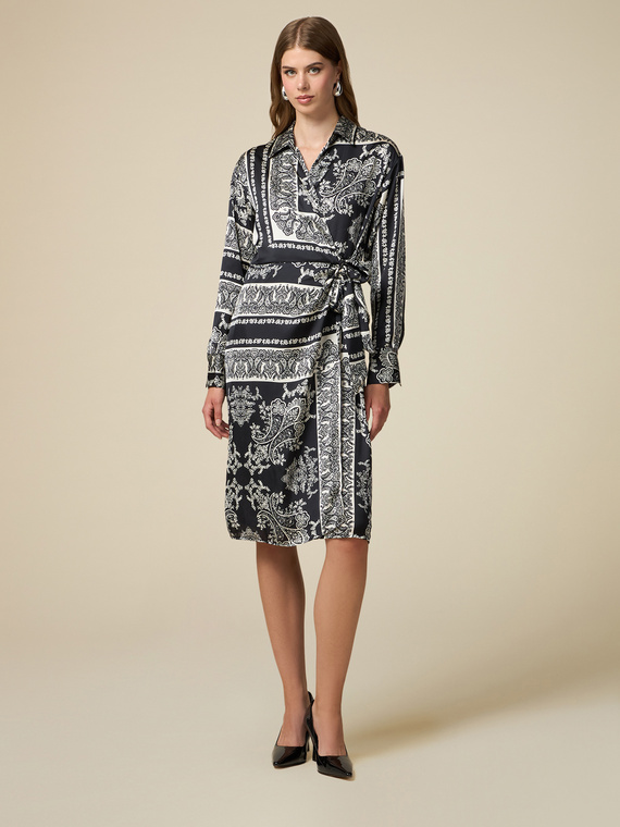 Patterned satin wraparound dress