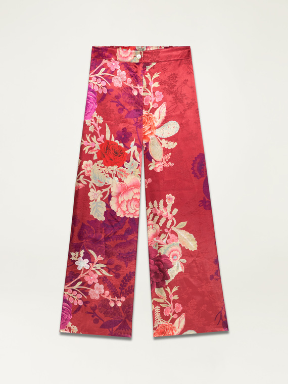 Patterned jacquard satin palazzo trousers