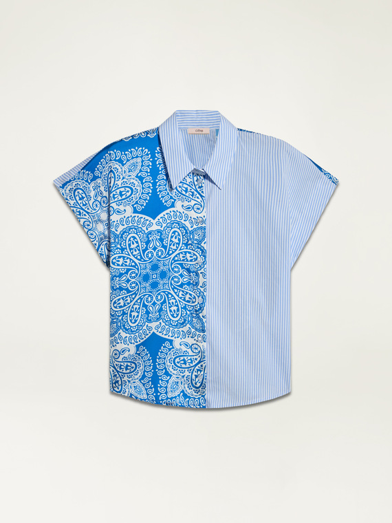 Bi-material kimono shirt