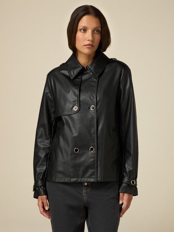 Short trench coat in coated fabric