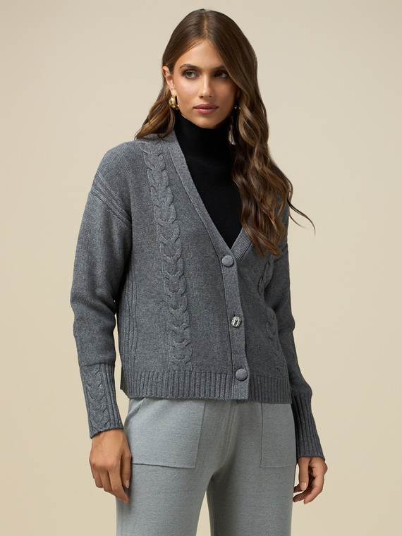 Cardigan misto lana con bottone gioiello