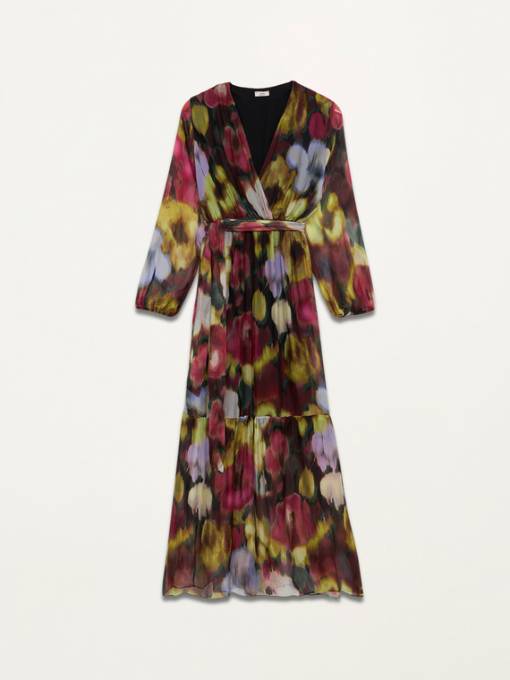 Long patterned silk blend dress