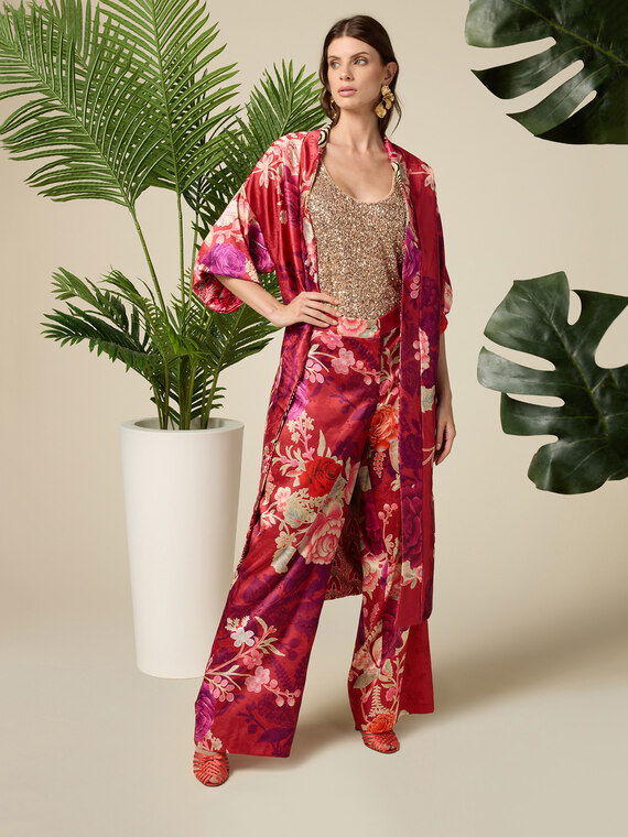 Patterned jacquard satin palazzo trousers