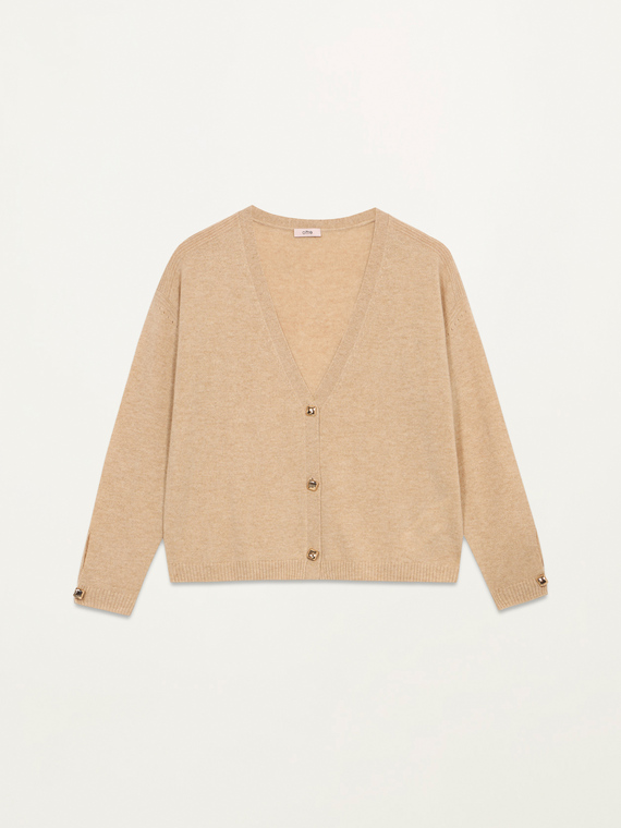 Cardigan misto cashmere con bottoni quadrati