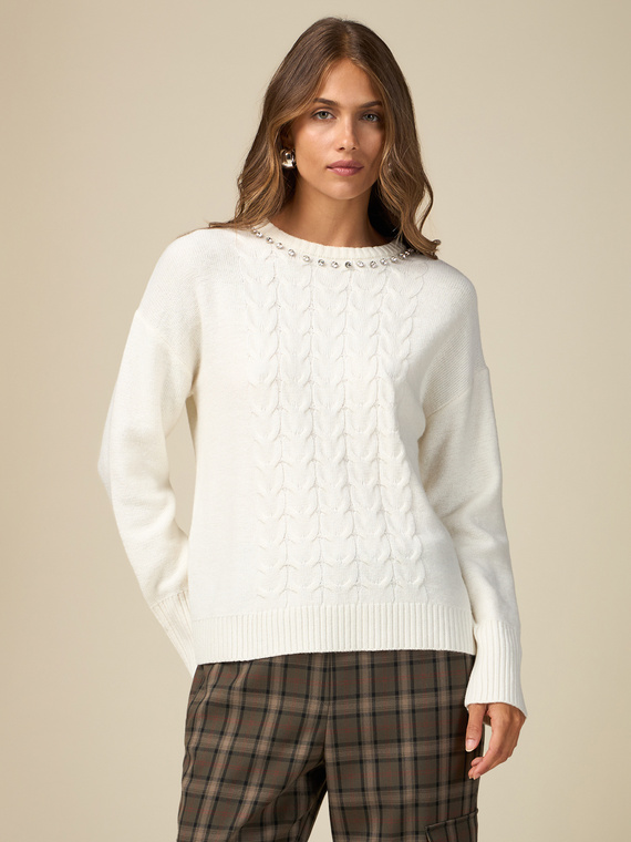 Cashmere blend sweater with stones