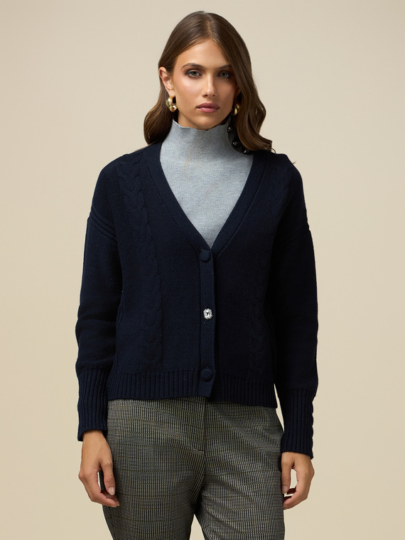 Cardigan misto lana con bottone gioiello