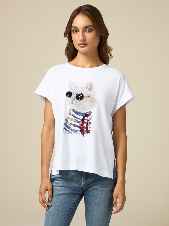 T-Shirt mit Aufdruck und Pailletten