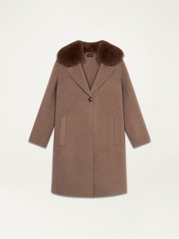 Wool blend hooded coat with detachable cowl