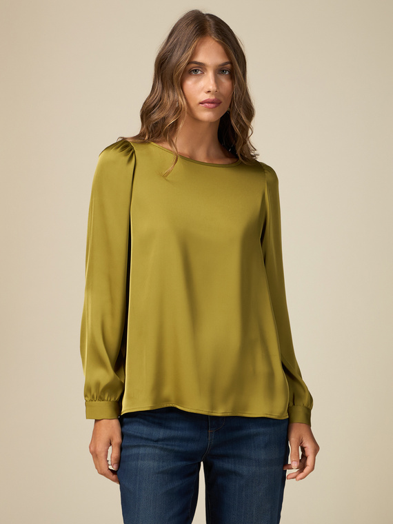 Dual fabric blouse with long sleeves