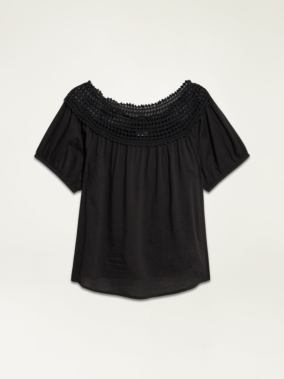 T-shirt con bordo in macramé