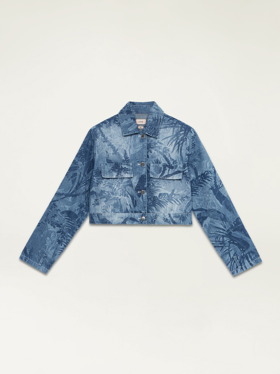 Bedruckte kurze Denim-Blousonjacke