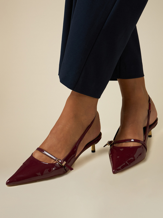 Patent leather slingback court shoe