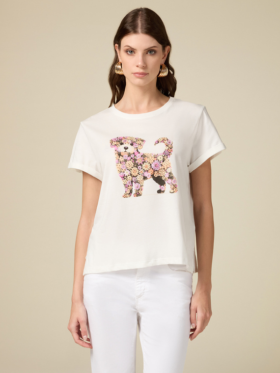 T-shirt with print and appliqués