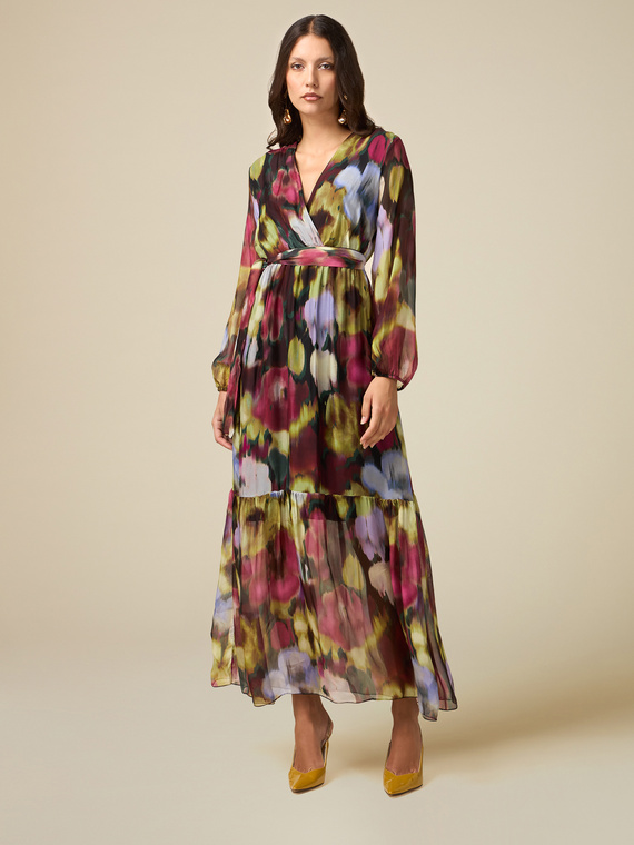 Long patterned silk blend dress