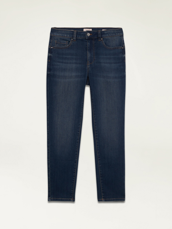 Jean skinny avec bouton bijou