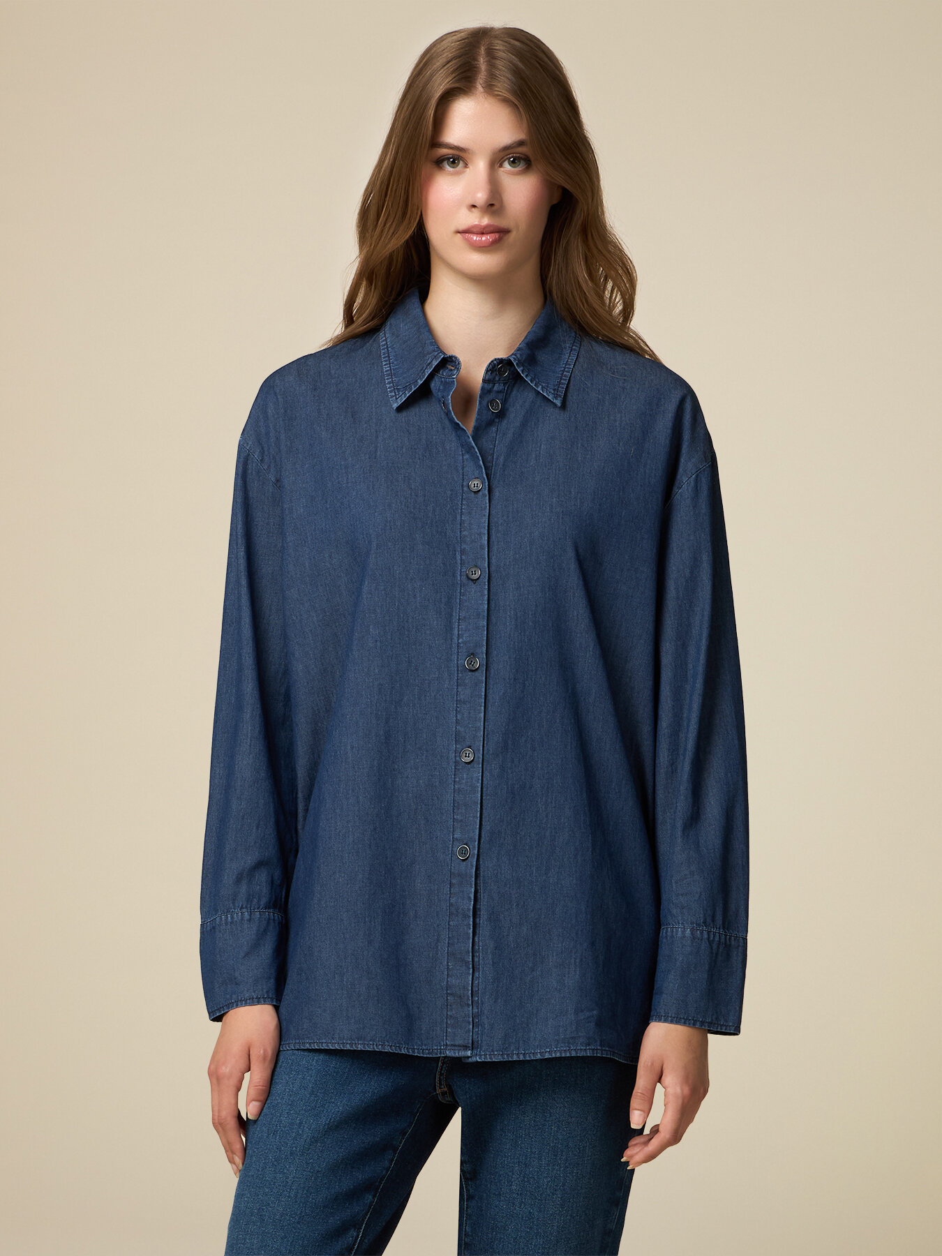 Camicia in denim con inserto fantasia image number 0