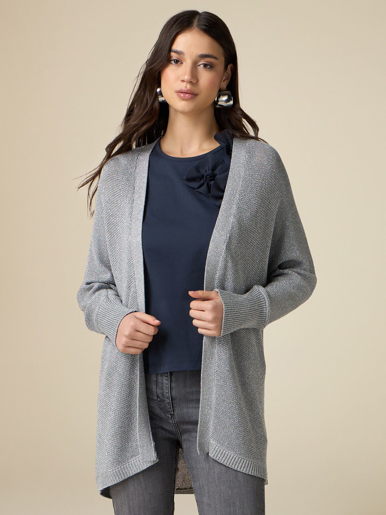 Cardigan over in filato lurex image number 0