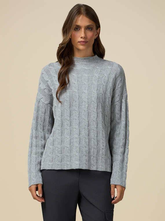 Maglia misto cashmere a trecce