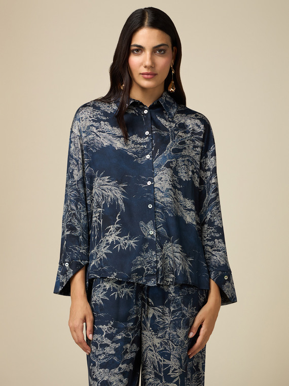 Patterned viscose satin shirt