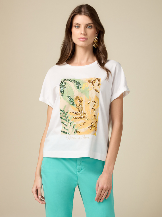 T-shirt con ricamo e paillettes