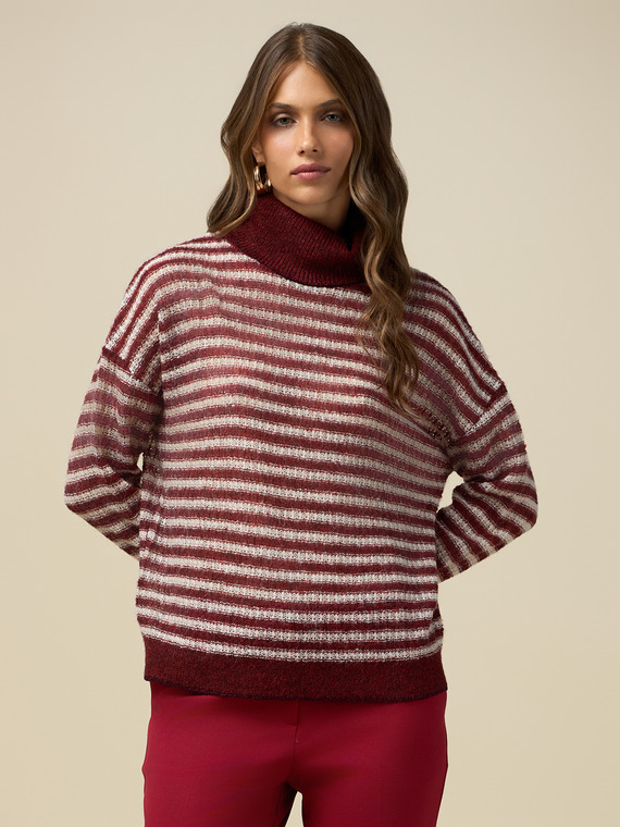 Striped wool blend turtleneck pullover