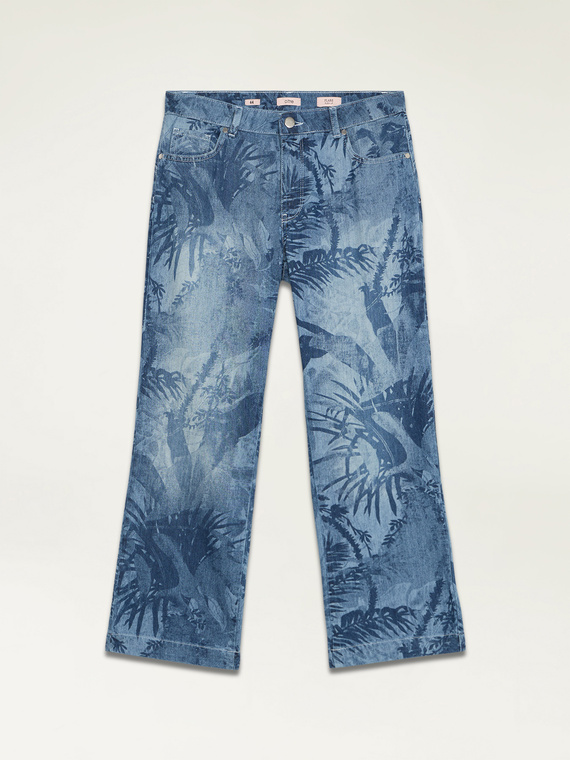 Jeans cropped in denim stampato