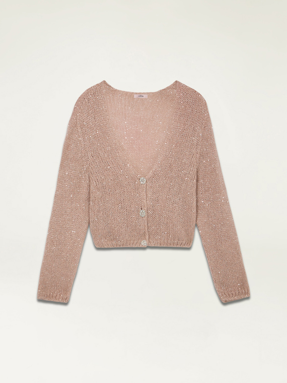 Cardigan misto mohair con bottoni gioiello