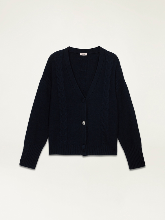 Cardigan misto lana con bottone gioiello