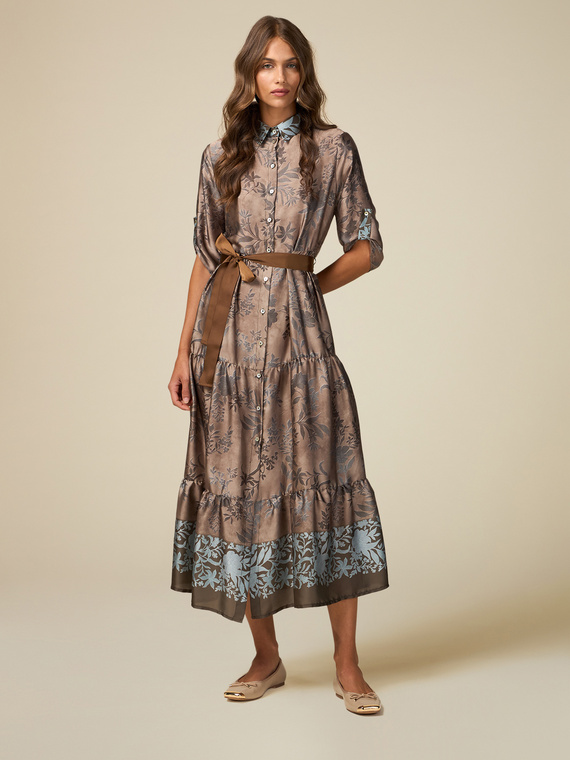 Patterned satin chemisier dress