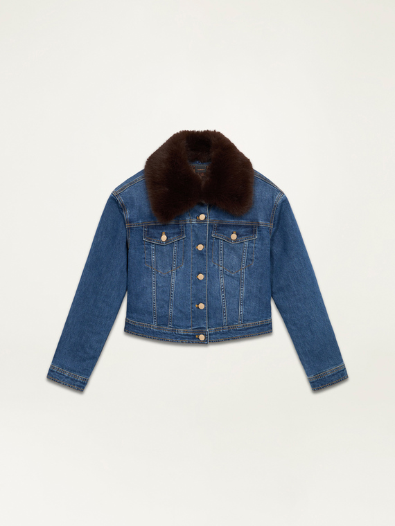 Denim-Blousonjacke mit gestepptem Innenteil