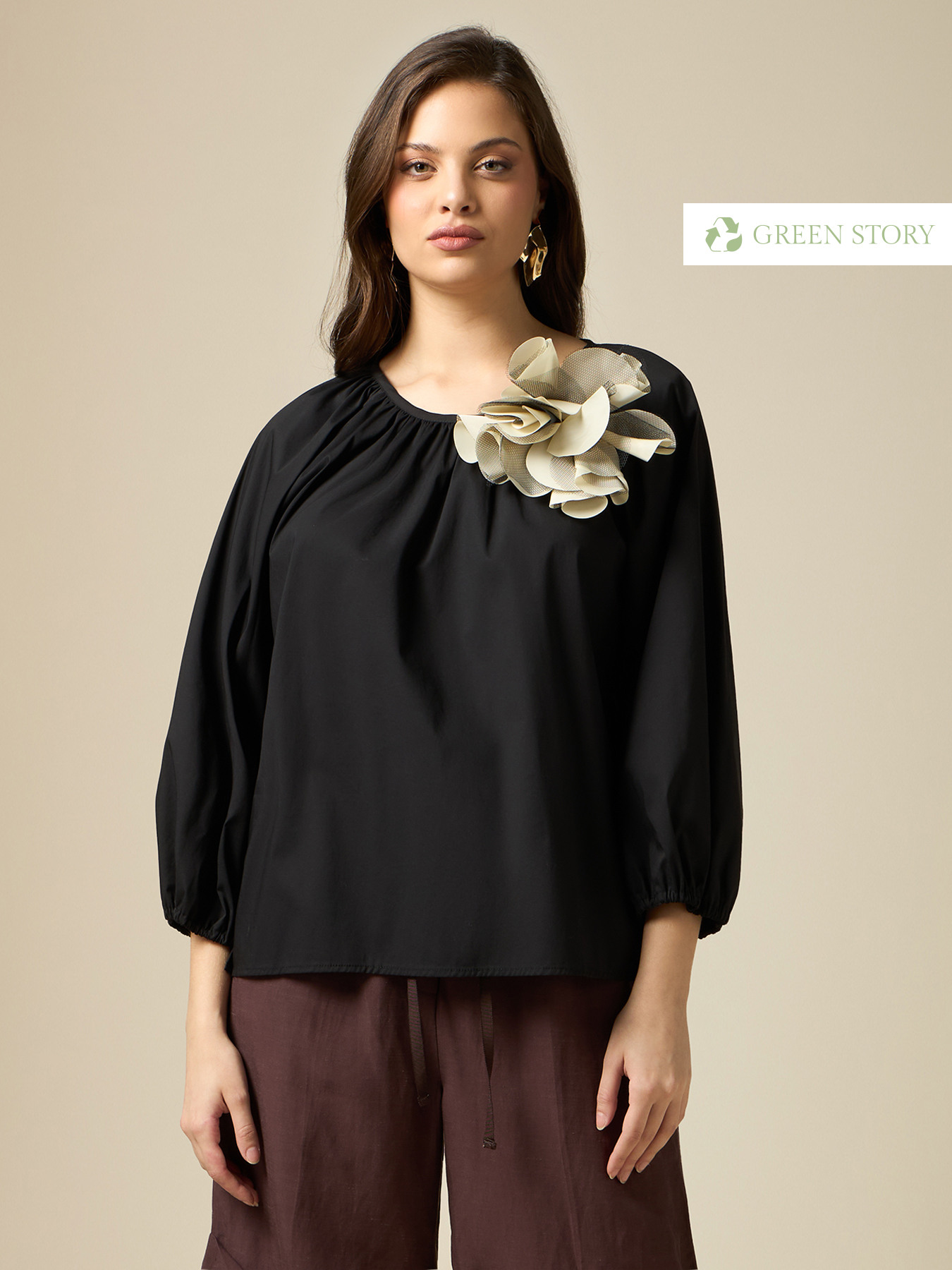 Blusa in cotone con spilla image number 0