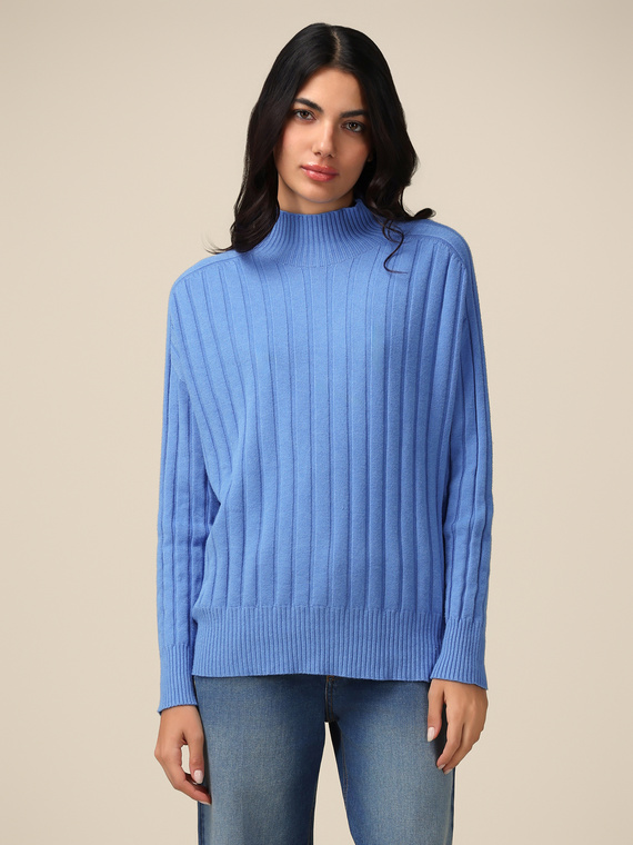 Flat rib-knit turtleneck sweater