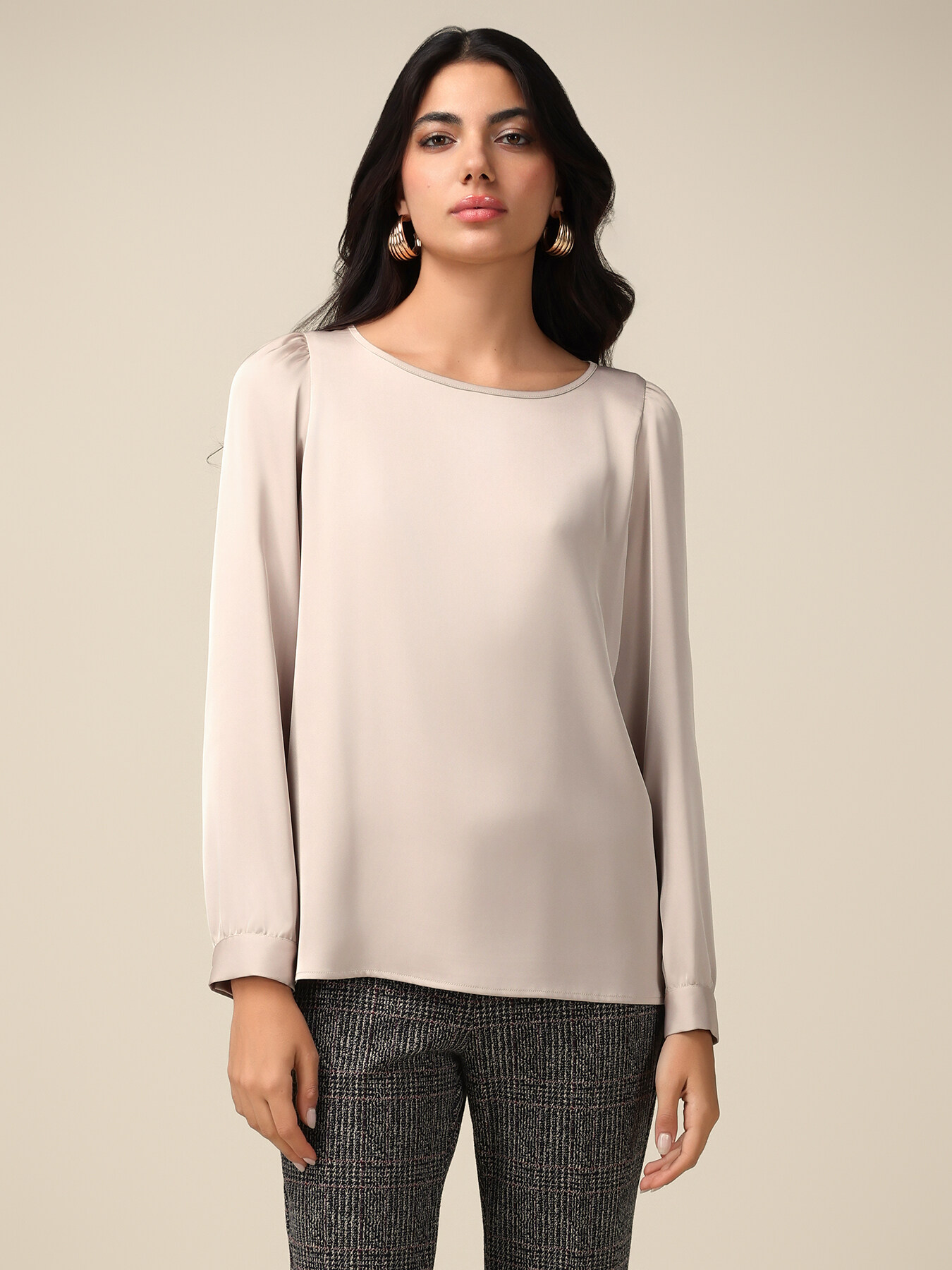 Blusa bimaterica maniche lunghe image number 0