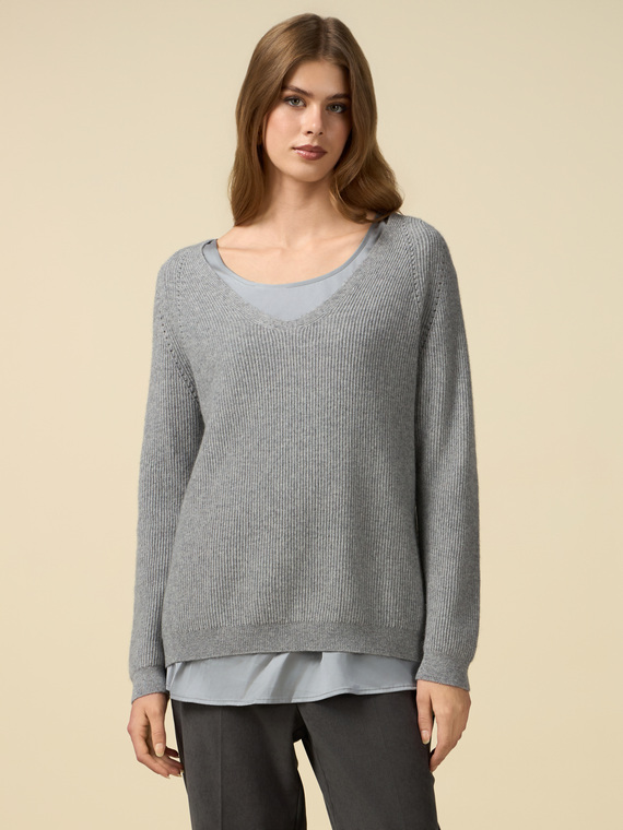 Wool blend sweater with satin top