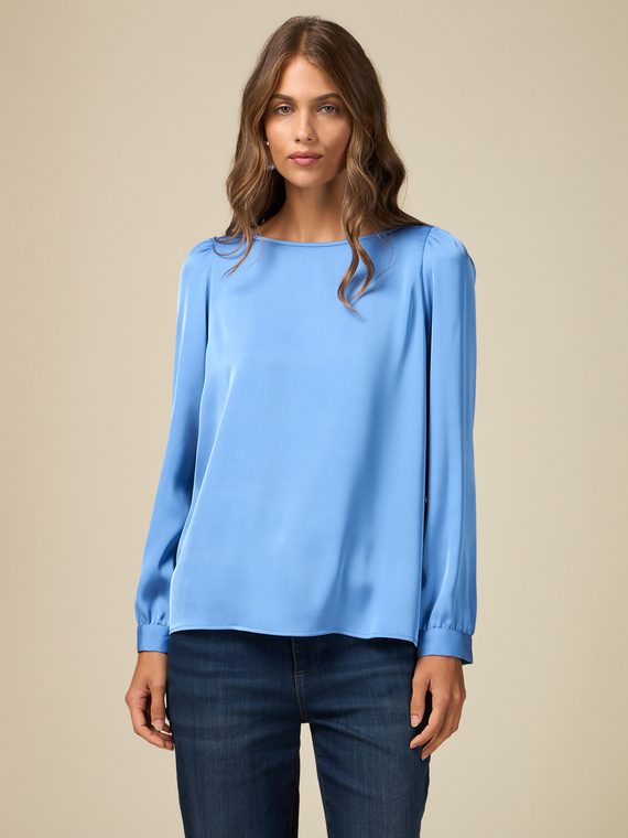 Dual fabric blouse with long sleeves