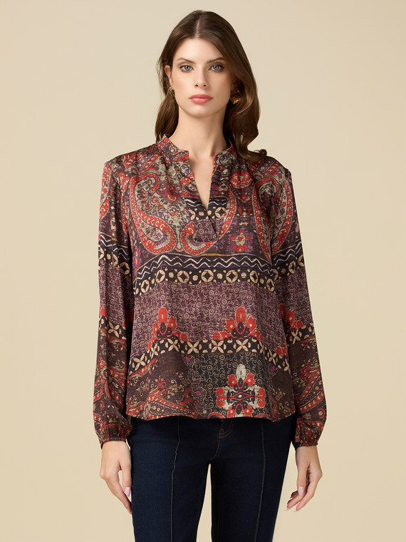 Patterned satin blouse