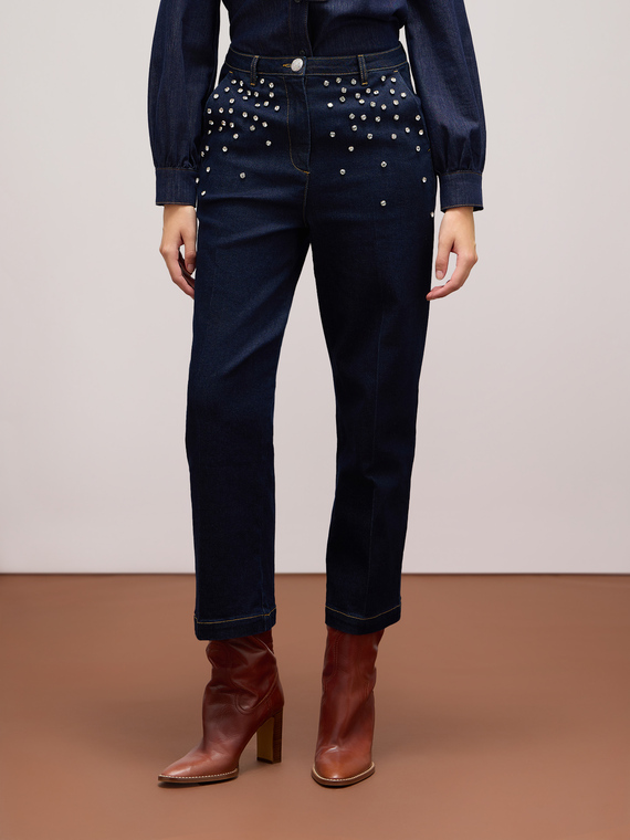 Jeans con castoni crystal