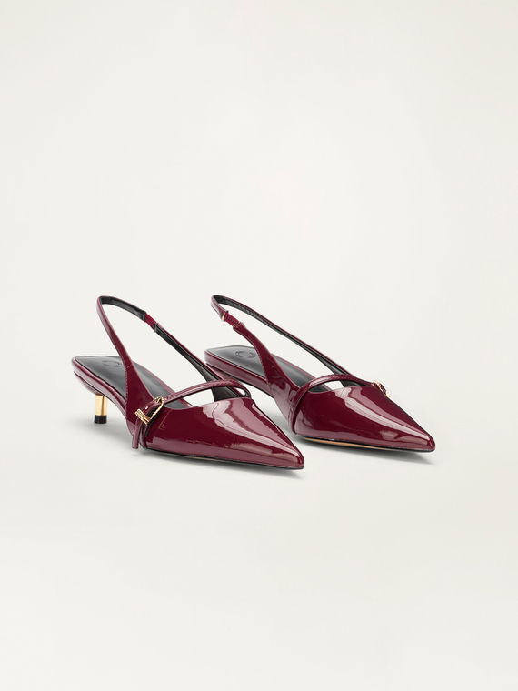 Patent leather slingback court shoe