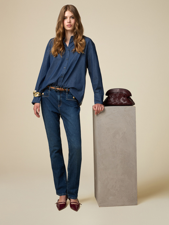 Jeans skinny con bottoni araldici