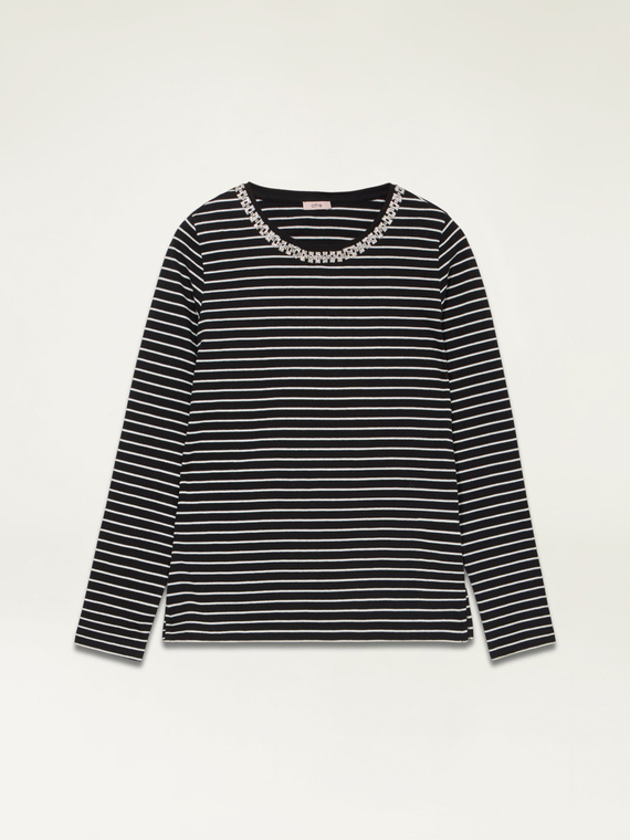 Striped T-shirt with jewel chain