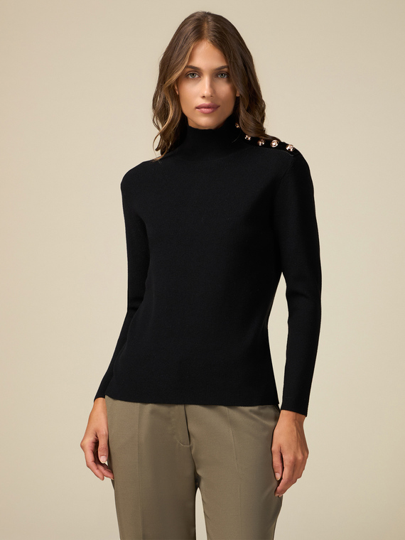 Cowl neck sweater with button detail