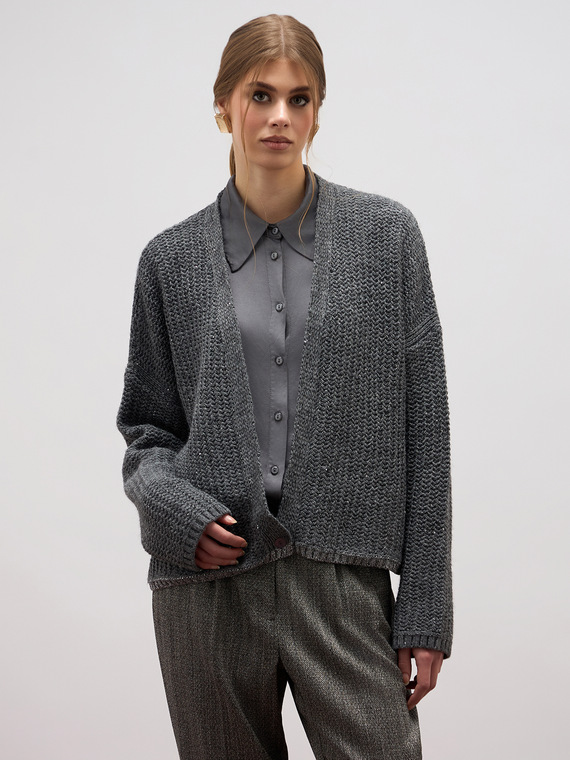 Oversized cardigan with lurex profiles