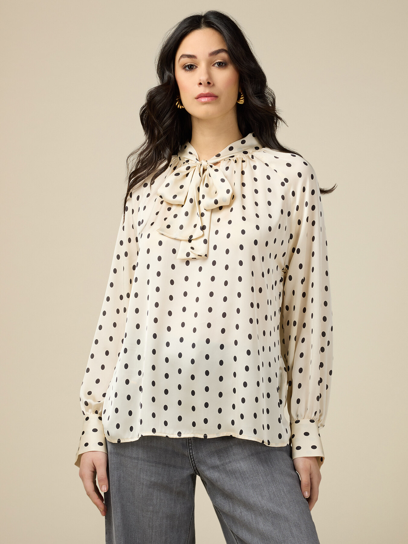 Satin polka sales dot blouse