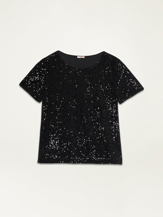 Blusa maniche corte in paillettes