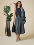 Denim-effect linen-blend midi skirt image number 0