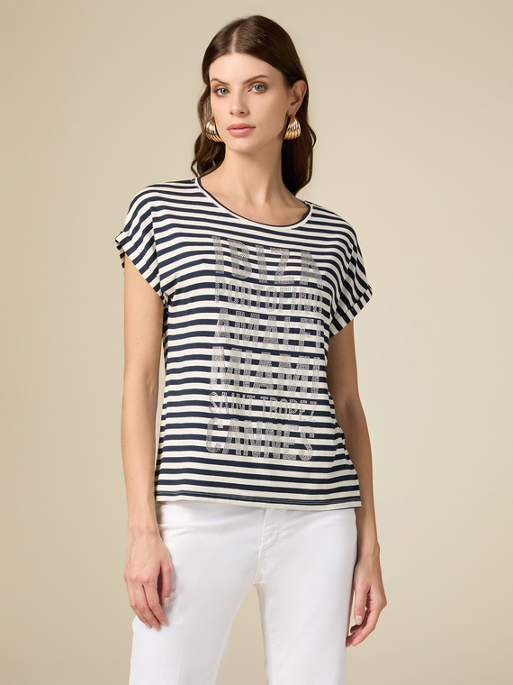 Striped T-shirt with crystals
