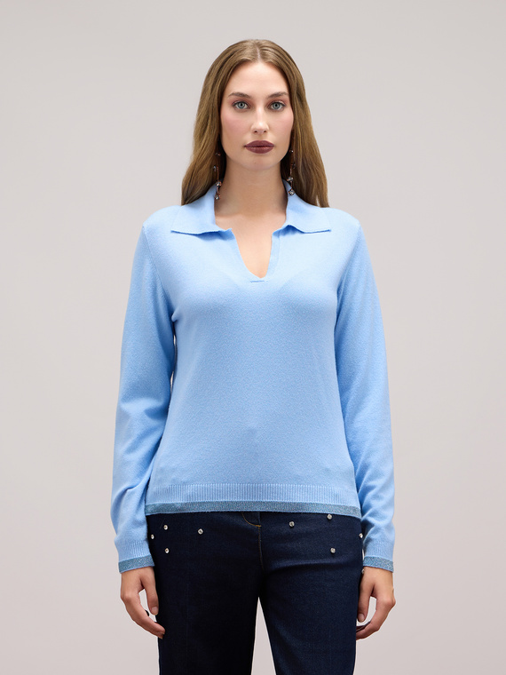 Polo sweater with lurex trims