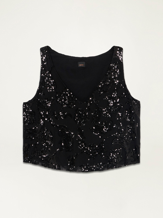 Top crop in tulle e paillettes