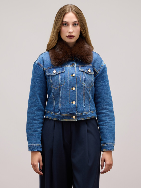 Denim-Blousonjacke mit gestepptem Innenteil